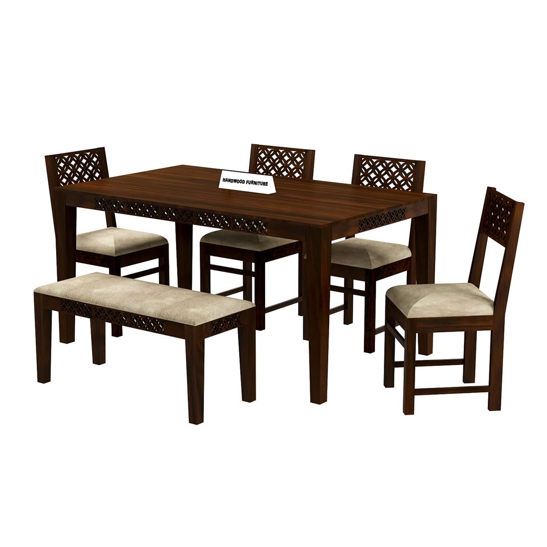 Sheesham Wood Dining Table(57x35) with 4 Chairs & Bench | 6 Seater Dining Set | Wooden Dining Table with Chair - Dining Room Furniture