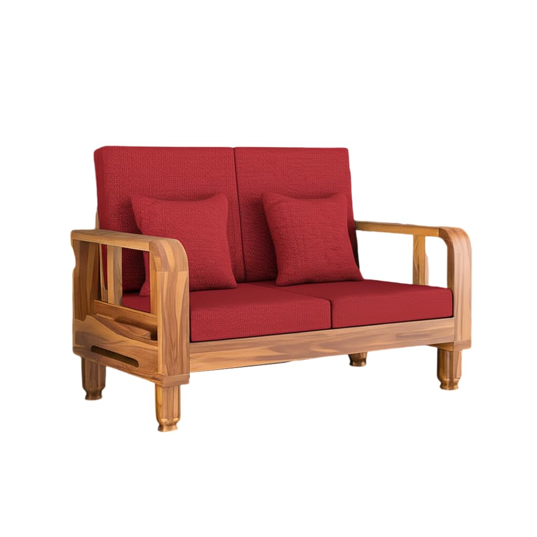 Solid Wood 2 Seater Wooden Sofa Set for Living Room Furniture Fabric 2 Seater Sofa