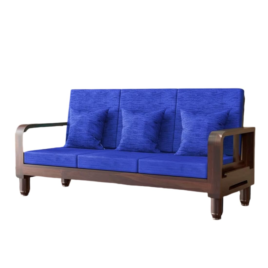 Solid Wood 3 Seater Wooden Sofa Set for Living Room Furniture Fabric 3 Seater Sofa