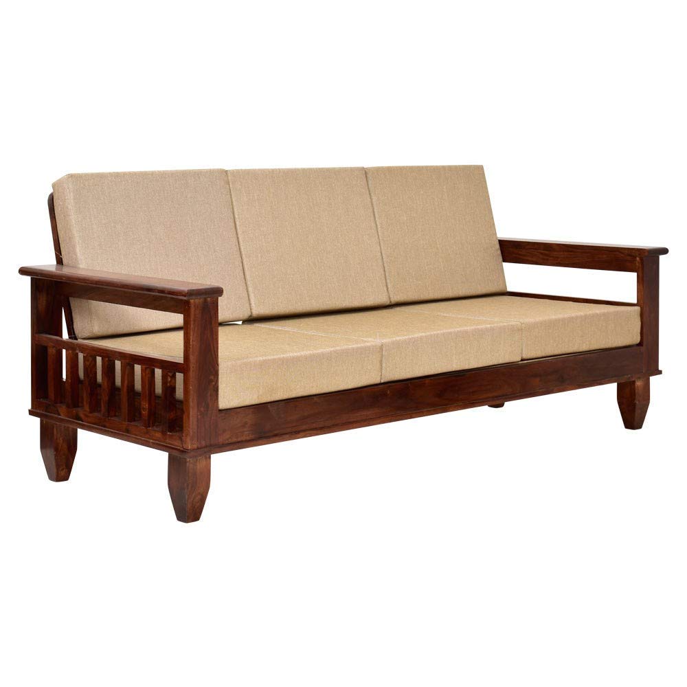 Solid Sheesham Wood 5 Seater Sofa Set | Living Room Wooden Sofa Set 3+1+1With Cushions