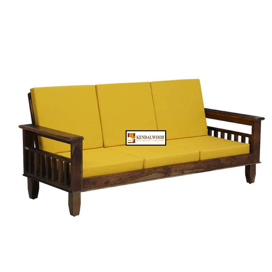 Solid Wood 3 Seater Wooden Sofa Set for Living Room Furniture Fabric 3 Seater Sofa