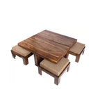 Premium Sheesham Wood Coffee Table for Living Room | Solid Wood Coffee Table, Center Table, Tea Table | Wooden Coffee Table with 4 Stool |Best Furniture for Home