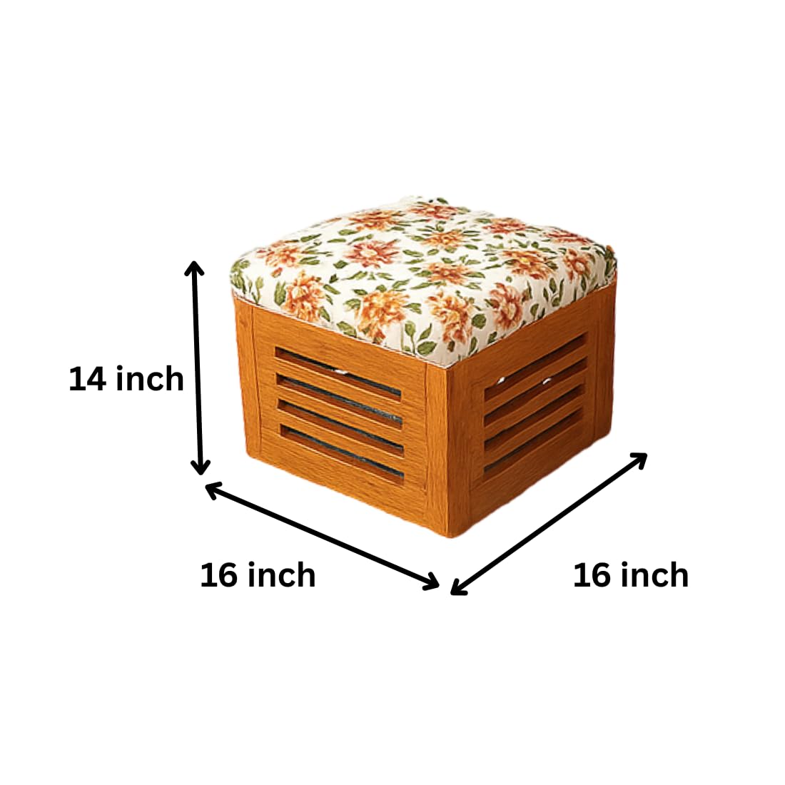 Furniture Premium Sheesham Wood Coffee Table for Living Room | Wooden Coffee Table with 4 Stool | Honey Finish with Flower Cushions