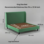 Engineered Wood Upholstered King Size Bed | Wooden Bed for Living Room | Bedroom Bed for Home | Bed for Without Storage | Green Finish