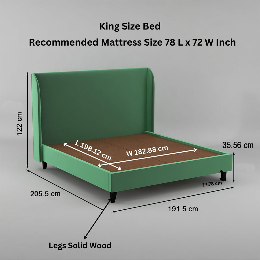 Engineered Wood Upholstered King Size Bed | Wooden Bed for Living Room | Bedroom Bed for Home | Bed for Without Storage | Green Finish