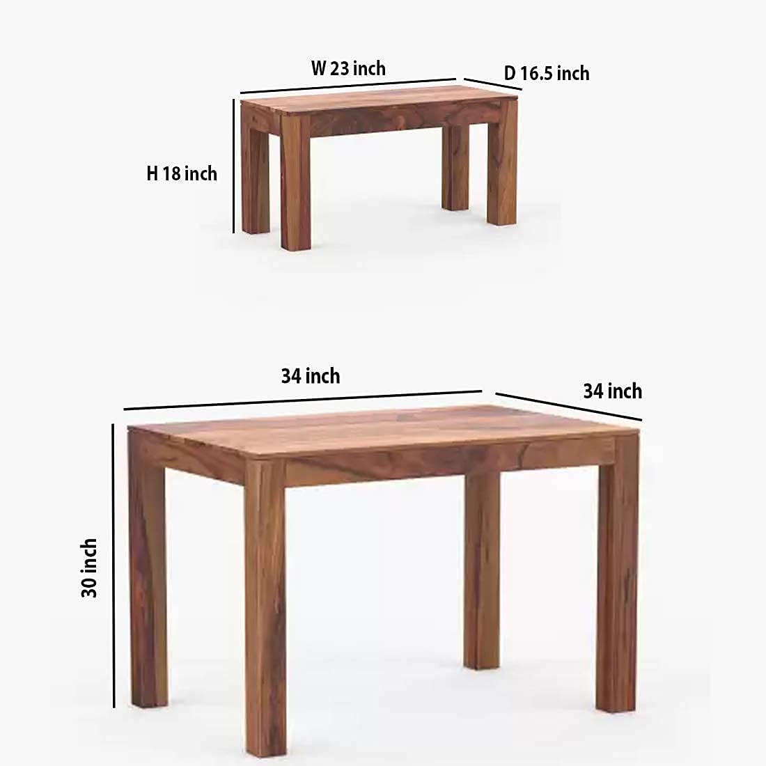Sheesham Wood Dining Table Set with 3 Chairs +1 Bench | Dining Room Furniture
