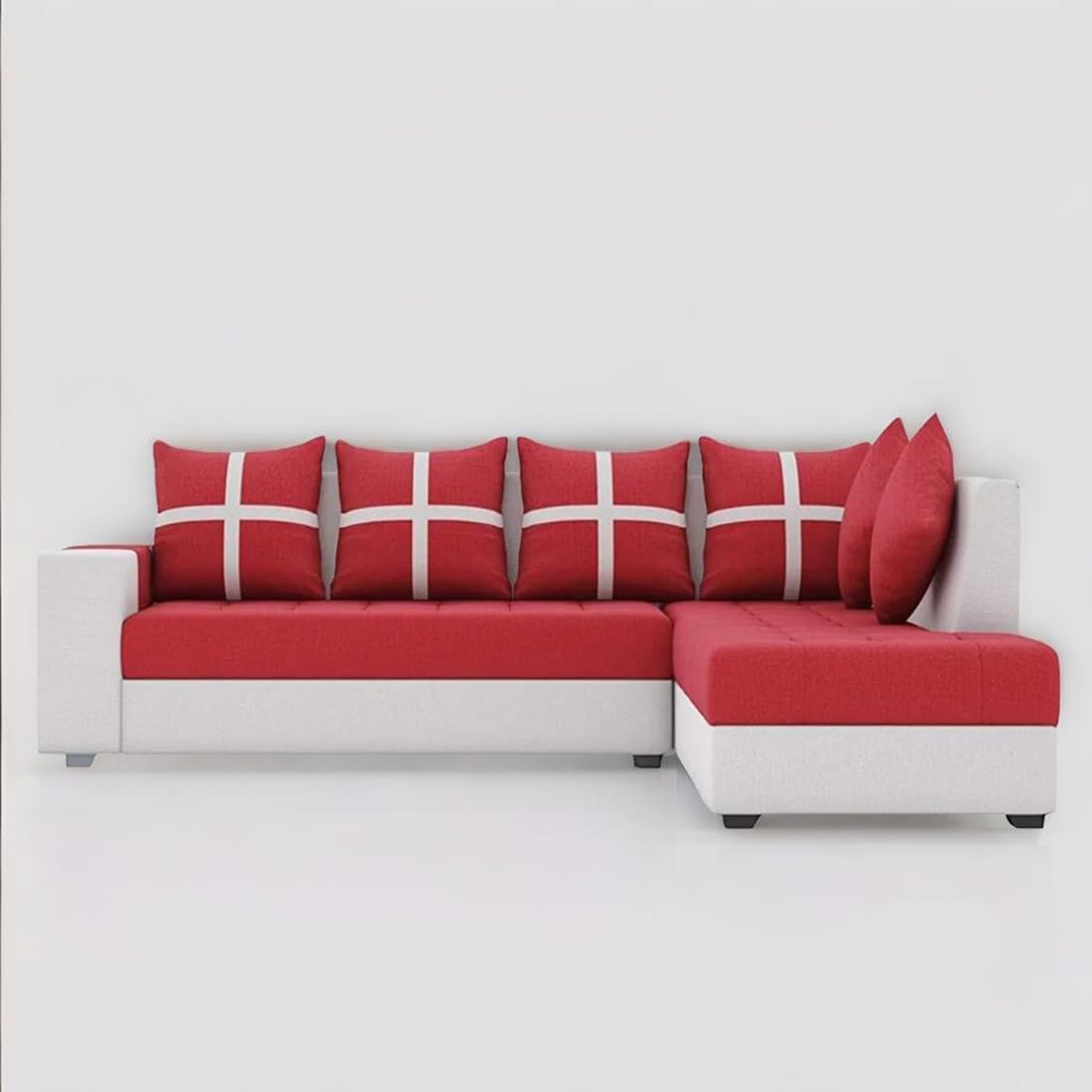 6 Seater L Shape Corner Sofa for Living Room | 6 Seater L Shape Sofa (Right Facing) with 6 Small Pillow | Sofa for Home & Office Furniture