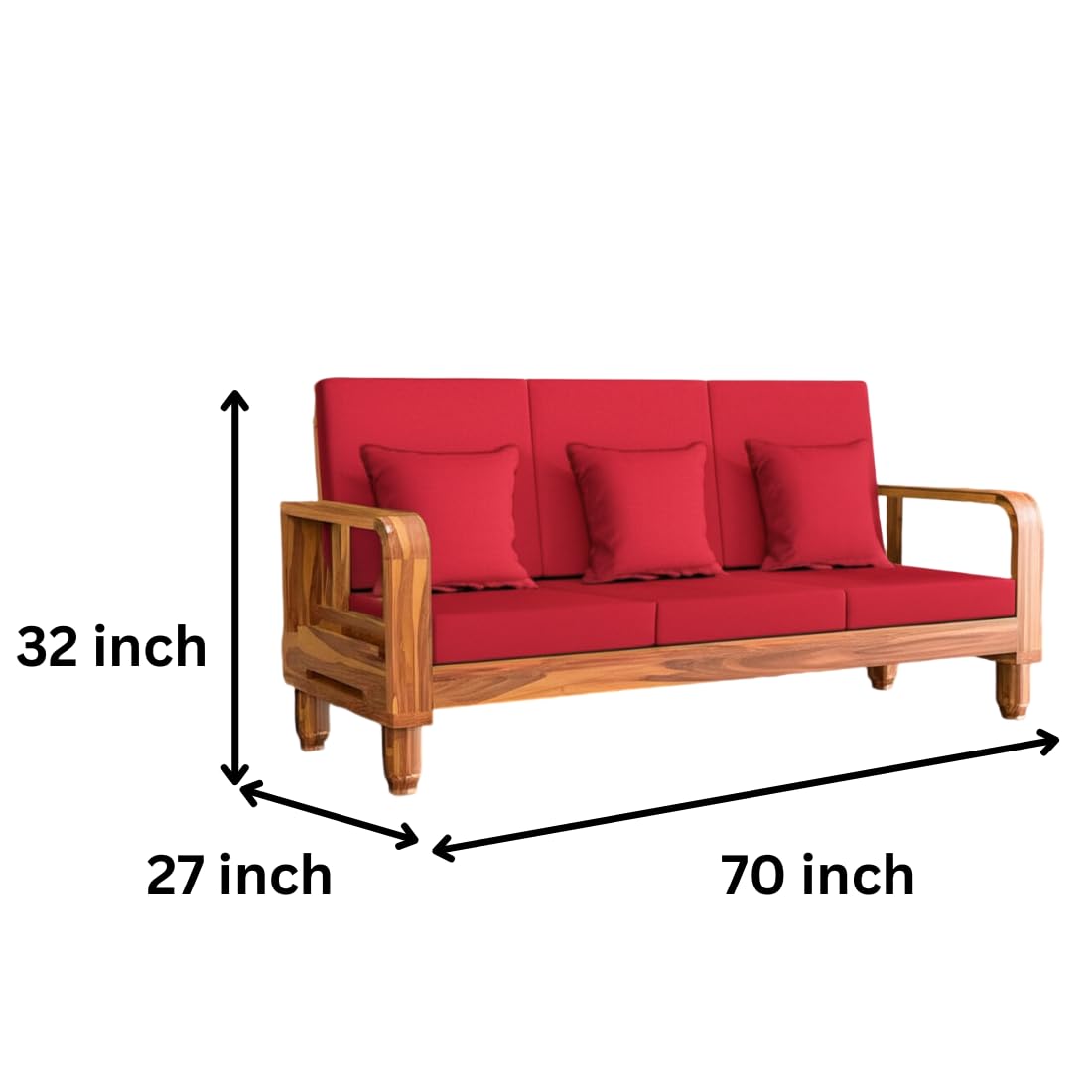 Solid Wood 3 Seater Wooden Sofa Set for Living Room Furniture Fabric 3 Seater Sofa