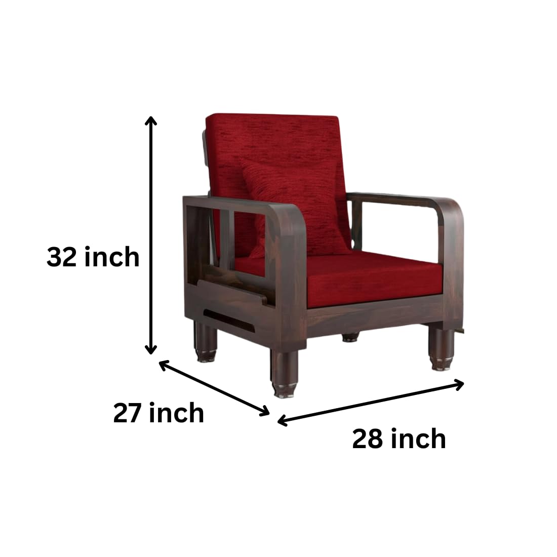 Solid Wood 1 Seater Wooden Sofa Set for Living Room Furniture | Sofa for Home & Office | 1 Seater Sofa