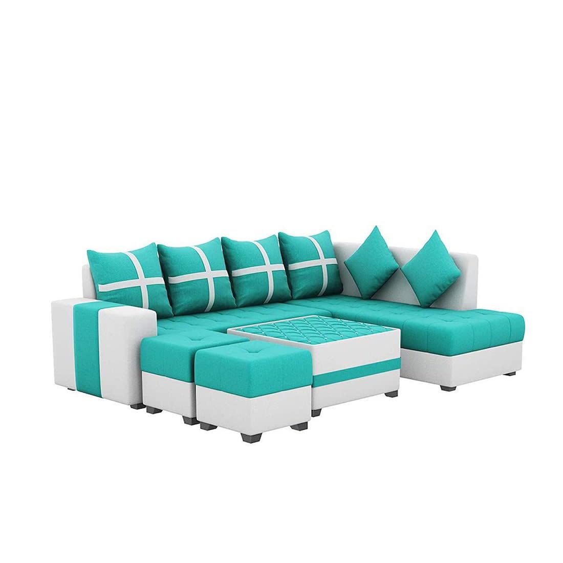 8 Seater Sofa Set, L Shape Sofa (Right Facing) 2 Ottoman, 6 Small Pillow with Coffee Table for Living Room Furniture | Sofa for Home & Office Furniture