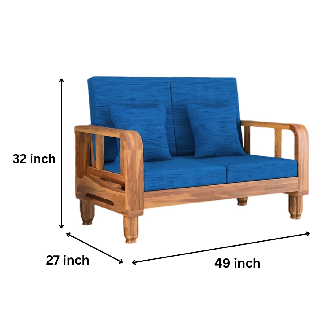 Solid Wood 2 Seater Wooden Sofa Set for Living Room Furniture Fabric 2 Seater Sofa