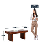 Sheesham Wood 6 Seater Teak Finish Dining Table with Chairs and White Cushion