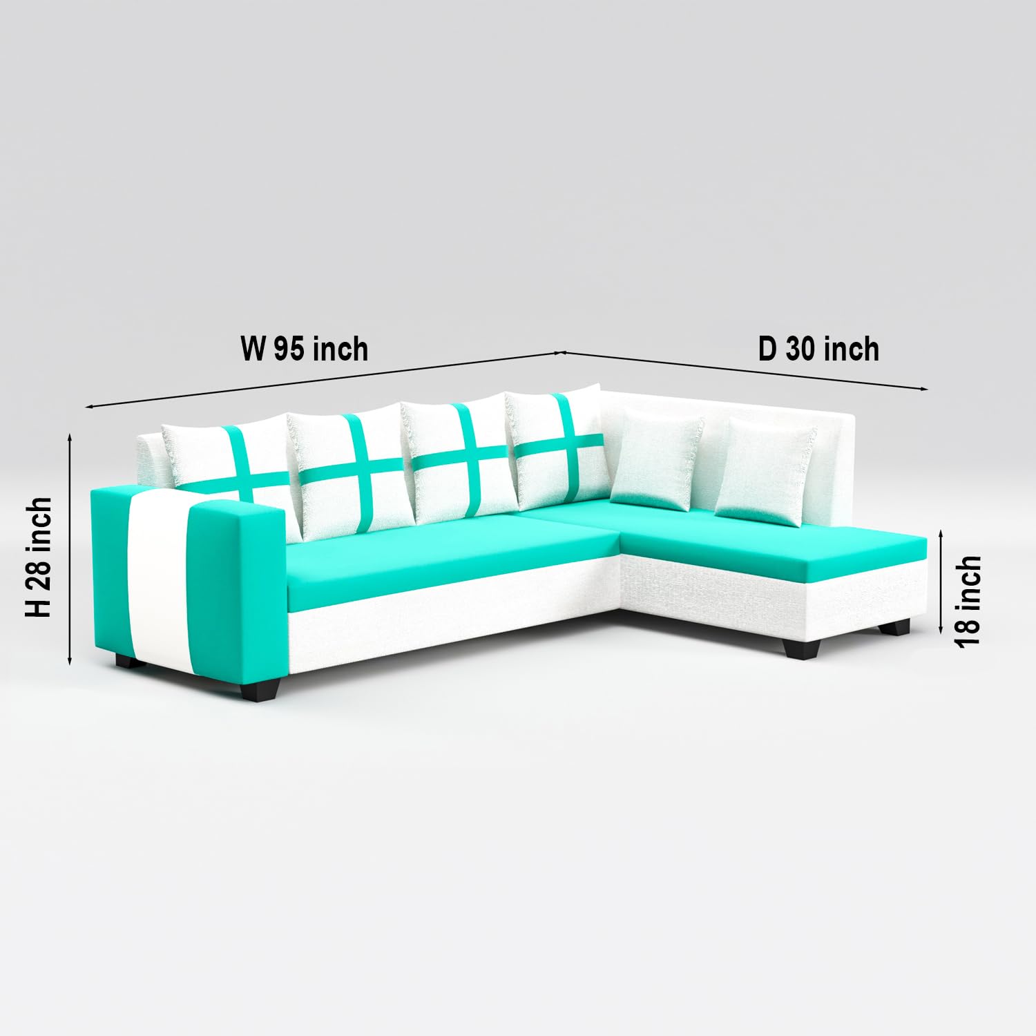 8 Seater Sofa Set, L Shape Sofa (Right Facing) 2 Ottoman, 6 Small Pillow with Coffee Table | Sofa for Home & Office Furniture