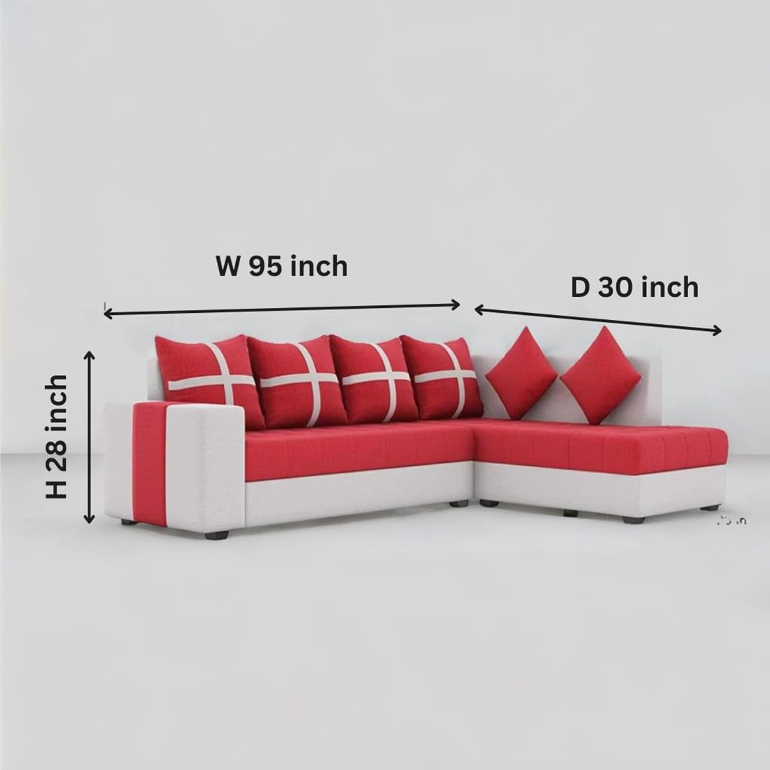 6 Seater L Shape Corner Sofa for Living Room | 6 Seater L Shape Sofa (Right Facing) with 6 Small Pillow | Sofa for Home & Office Furniture
