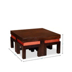 Premium Sheesham Wood Coffee Table for Living Room | Solid Wood Coffee Table, Center Table, Tea Table | Wooden Coffee Table with 4 Stool |Best Furniture for Home