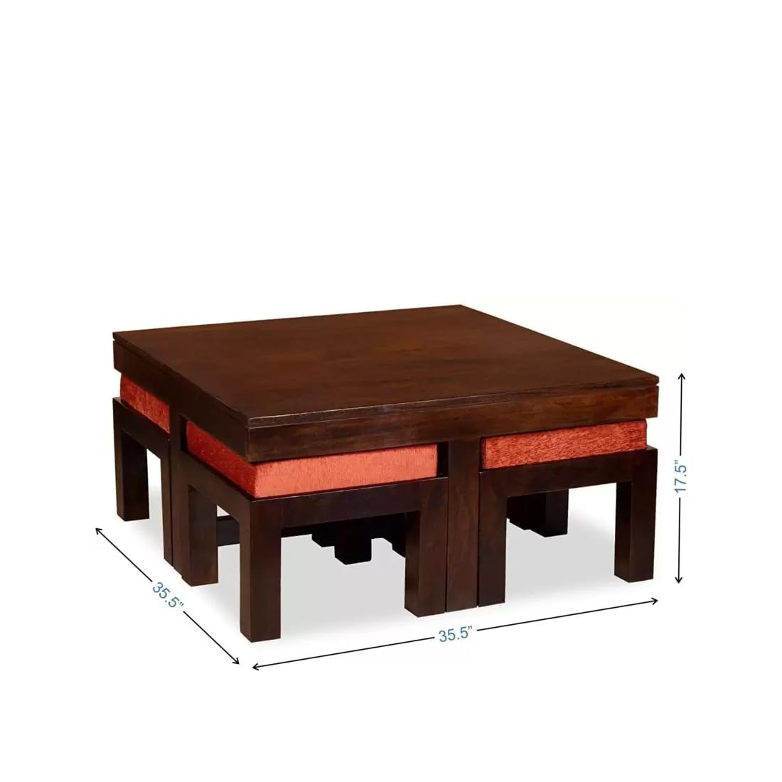 Premium Sheesham Wood Coffee Table for Living Room | Solid Wood Coffee Table, Center Table, Tea Table | Wooden Coffee Table with 4 Stool |Best Furniture for Home