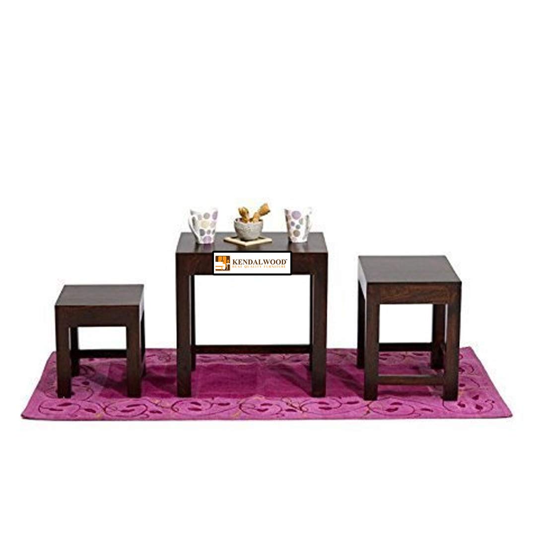 Sheesham Wood Nesting Stools for Living Room, Wooden Tables, Set of 3, Brown