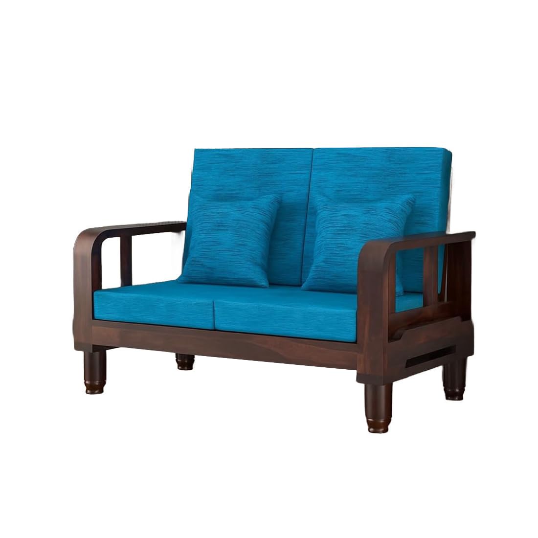 Solid Wood 2 Seater Wooden Sofa Set for Living Room Furniture Fabric 2 Seater Sofa