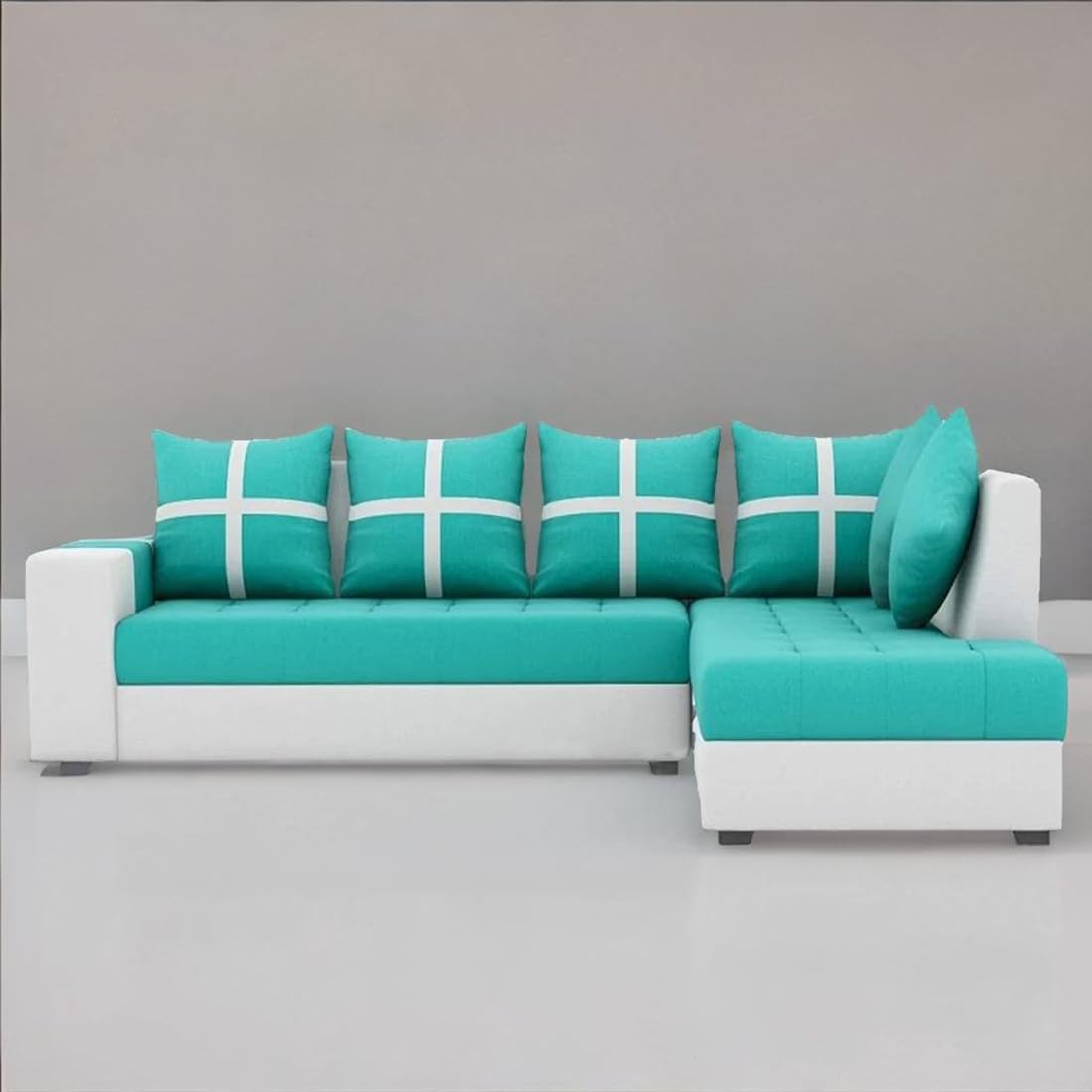 6-Seater L Shape Corner Sofa for Living Room | 6-Seater L Shape Sofa (Right Facing) with 6 Small Pillow | Sofa for Home & Office Furniture