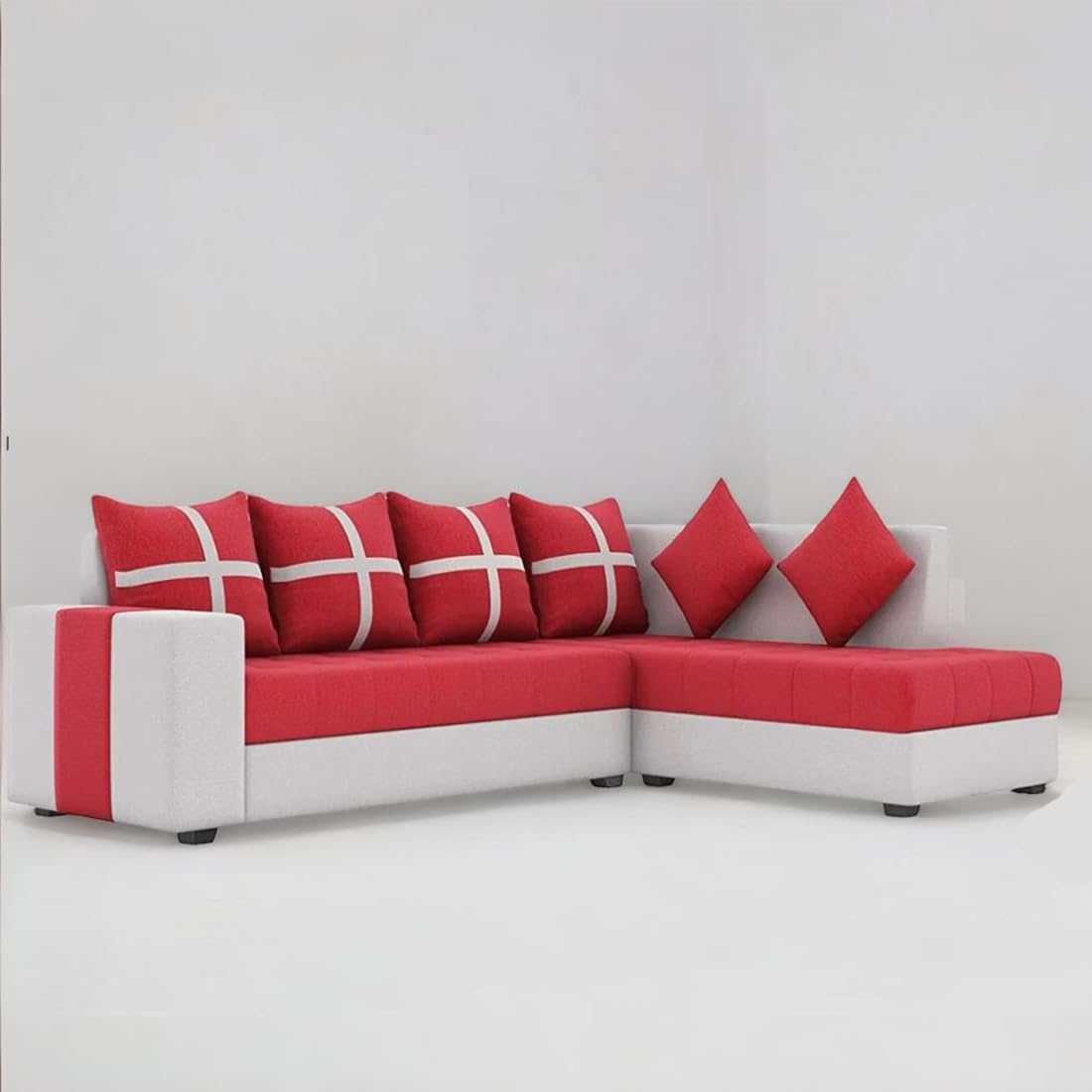 6 Seater L Shape Corner Sofa for Living Room | 6 Seater L Shape Sofa (Right Facing) with 6 Small Pillow | Sofa for Home & Office Furniture