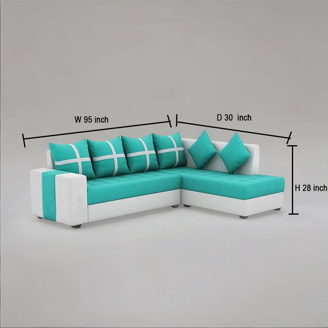 6-Seater L Shape Corner Sofa for Living Room | 6-Seater L Shape Sofa (Right Facing) with 6 Small Pillow | Sofa for Home & Office Furniture