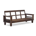 Solid Sheesham Wood 3 Seater Wooden Sofa Set with Brown Cushions 3 Seater Sofa