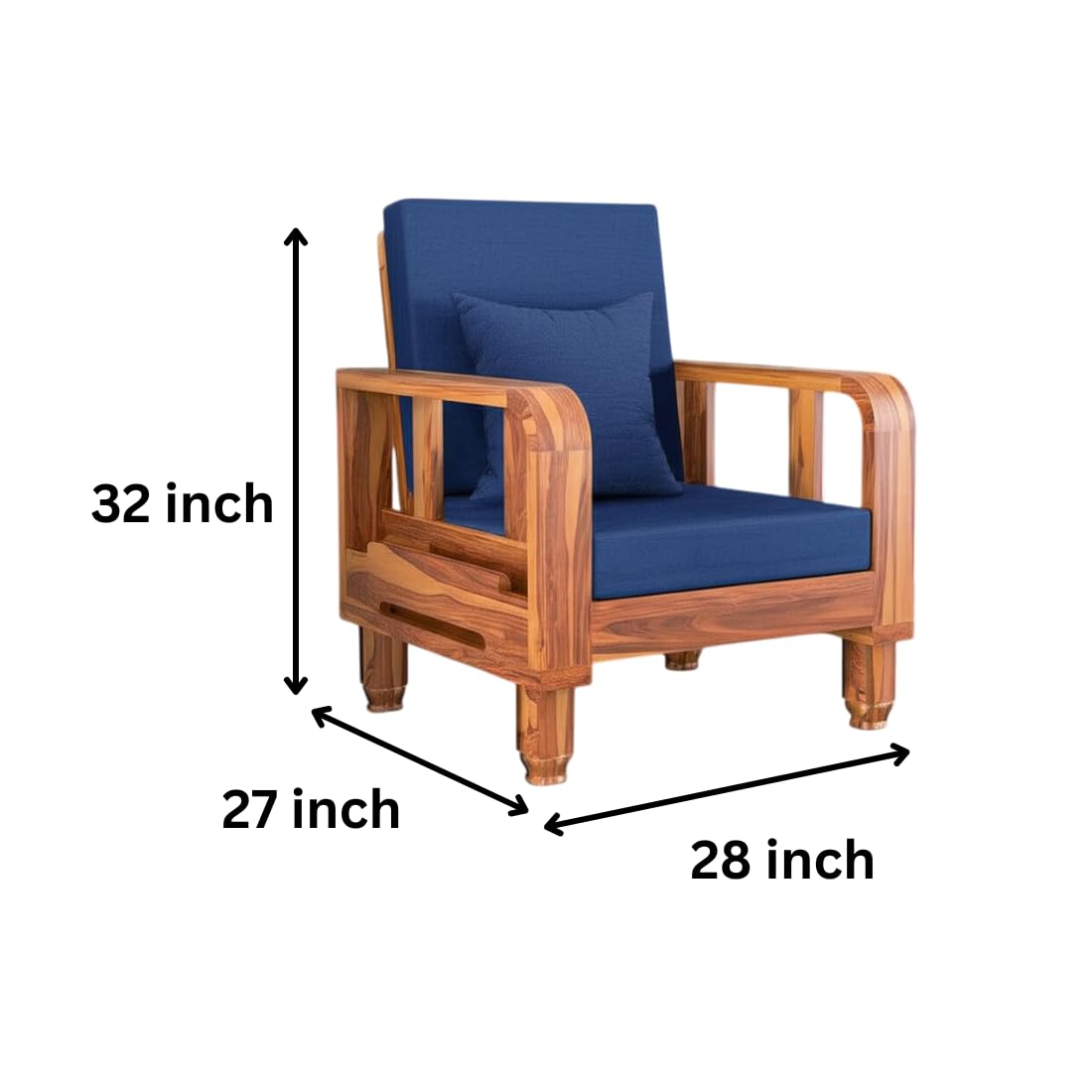 Solid Wood 1 Seater Wooden Sofa Set for Living Room Furniture | Sofa for Home & Office | 1 Seater Sofa