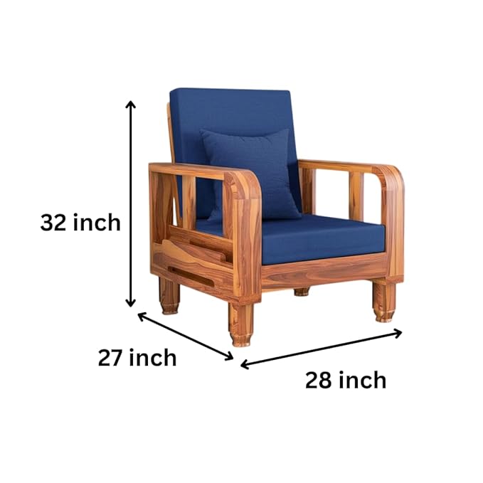 Solid Wood 1 Seater Wooden Sofa Set for Living Room Furniture Fabric 1 Seater Sofa