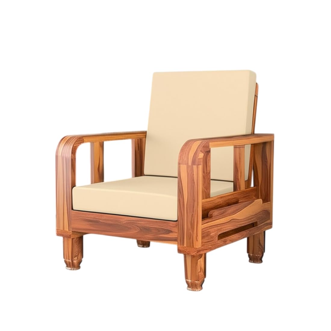 Solid Wood 1 Seater Wooden Sofa Set for Living Room Furniture | Sofa for Home & Office | 1 Seater Sofa