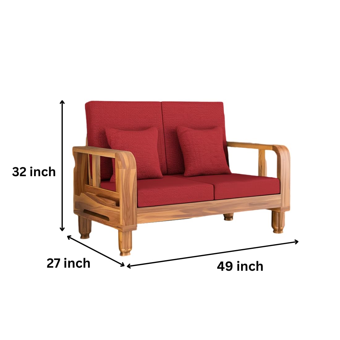 Solid Wood 2 Seater Wooden Sofa Set for Living Room Furniture Fabric 2 Seater Sofa