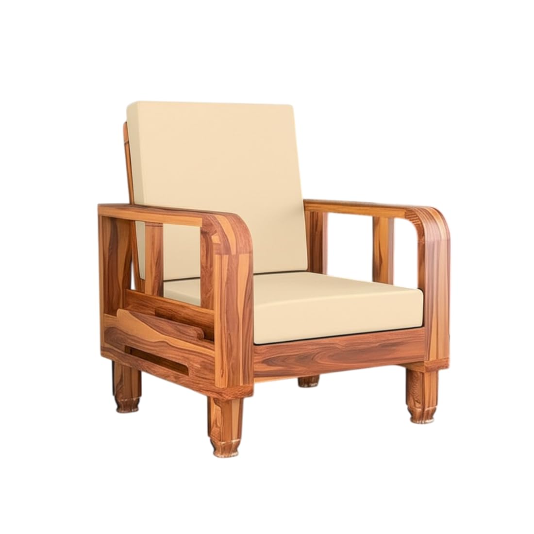 Solid Wood 1 Seater Wooden Sofa Set for Living Room Furniture | Sofa for Home & Office | 1 Seater Sofa