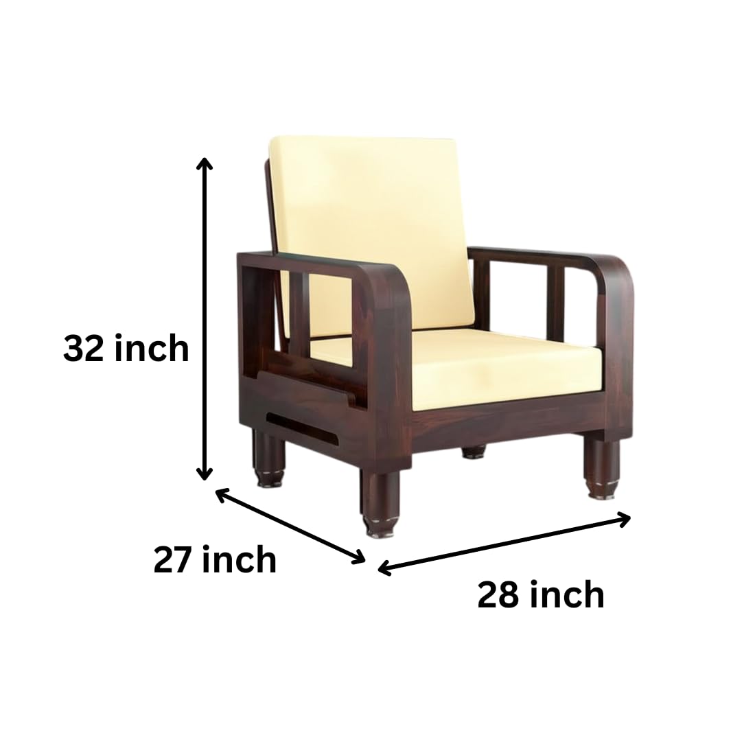 Solid Wood 1 Seater Wooden Sofa Set for Living Room Furniture | Sofa for Home & Office | 1 Seater Sofa