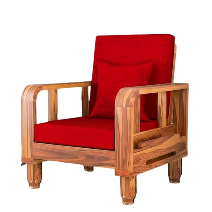 Solid Wood 1 Seater Wooden Sofa Set for Living Room Furniture Fabric 1 Seater Sofa