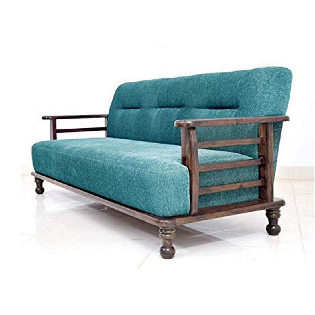 Solid Wood 5 Seater Wooden Sofa Set for Living Room Furniture | 3+1+1 Fabric Sofa Set Without Centre Table | Sofa for Home & Office Furniture