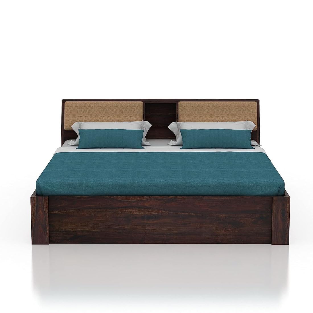 Sheesham Wood Bed with Box Storage | Solid Wood Bed for Bedroom, Living Room | Wooden Bed King Size | Mattress not Included | Walnut Finish