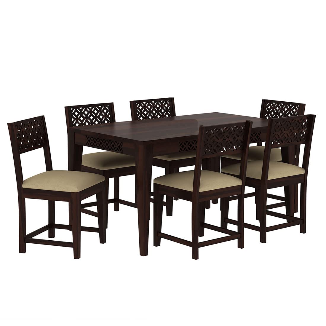 CNC Cutting Solid Wood Solid Wood 6 Seater Dining Set | Wooden Dining Table with Chair - Dining Room Furniture
