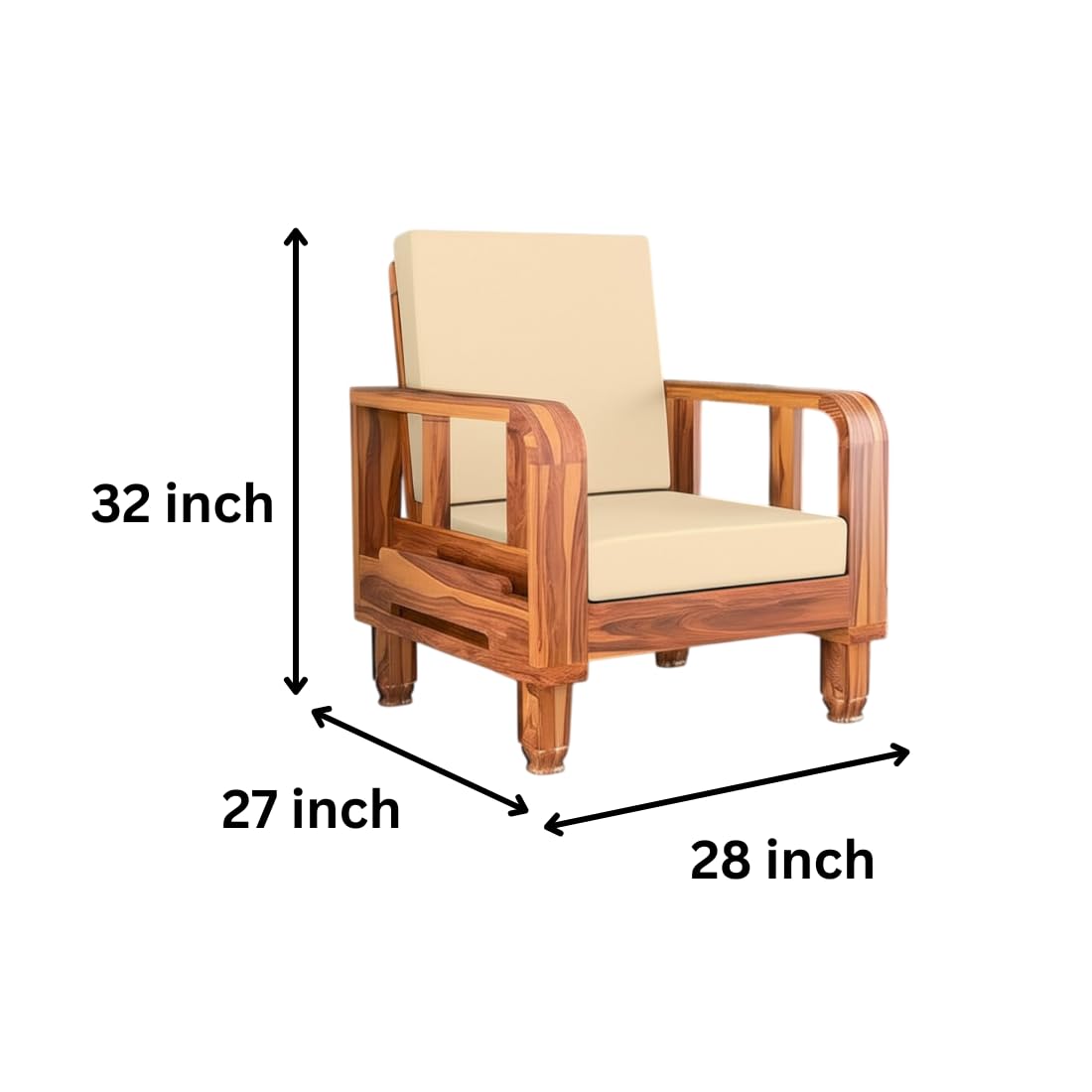 Solid Wood 1 Seater Wooden Sofa Set for Living Room Furniture | Sofa for Home & Office | 1 Seater Sofa