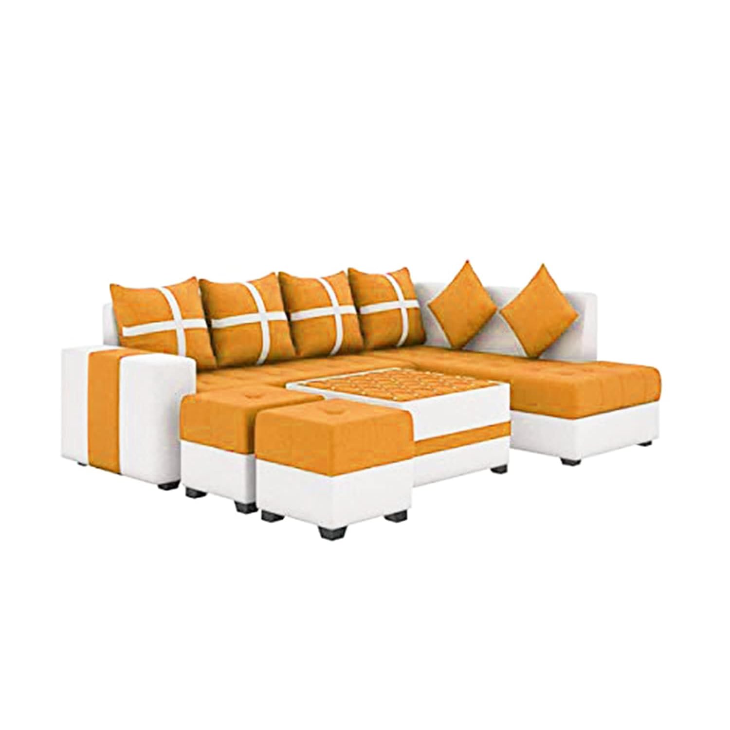 8 Seater Sofa Set, L Shape Sofa (Right Facing) 2 Ottoman, 6 Small Pillow with Coffee Table for Living Room Furniture | Sofa for Home & Office Furniture
