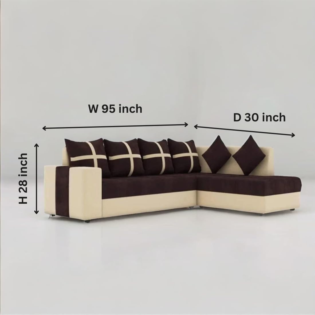 Wood Furniture 6 Seater L Shape Corner Sofa for Living Room | 6-Seater L Shape Sofa (Right Facing) with 6 Small Pillow | Sofa for Home & Office Furniture