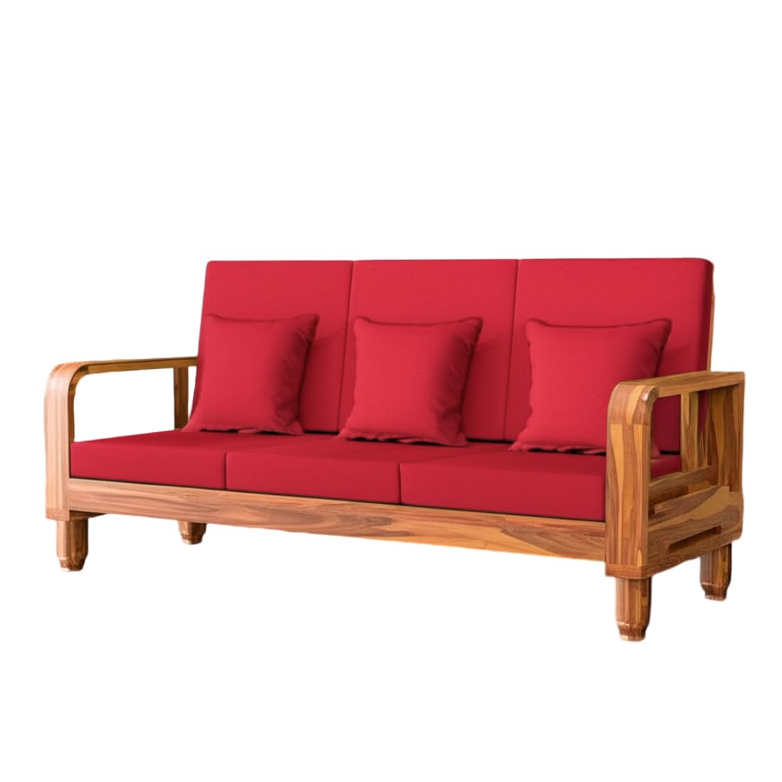 Solid Wood 5 Seater Wooden Sofa Set for Living Room Furniture 5 Seater 3+1+1 Fabric Sofa Set with Center Table