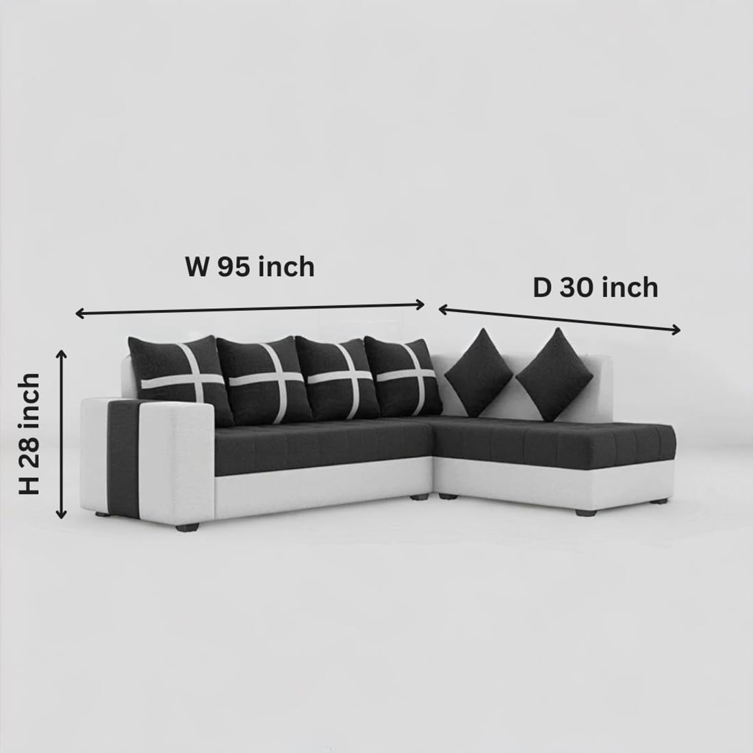 6 Seater L Shape Corner Sofa for Living Room | 6 Seater L Shape Sofa (Right Facing) with 6 Small Pillow | Sofa for Home & Office Furniture