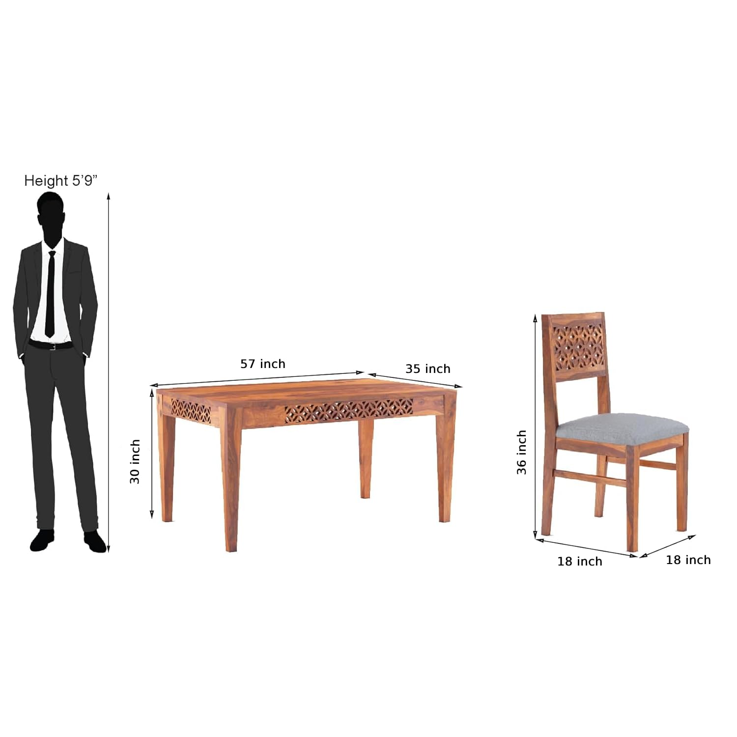 Sheesham Wood CNC Cuting Dining Table with 4 Chairs with 1 Bench|6 Seater Dining Set- Dining Room Furniture