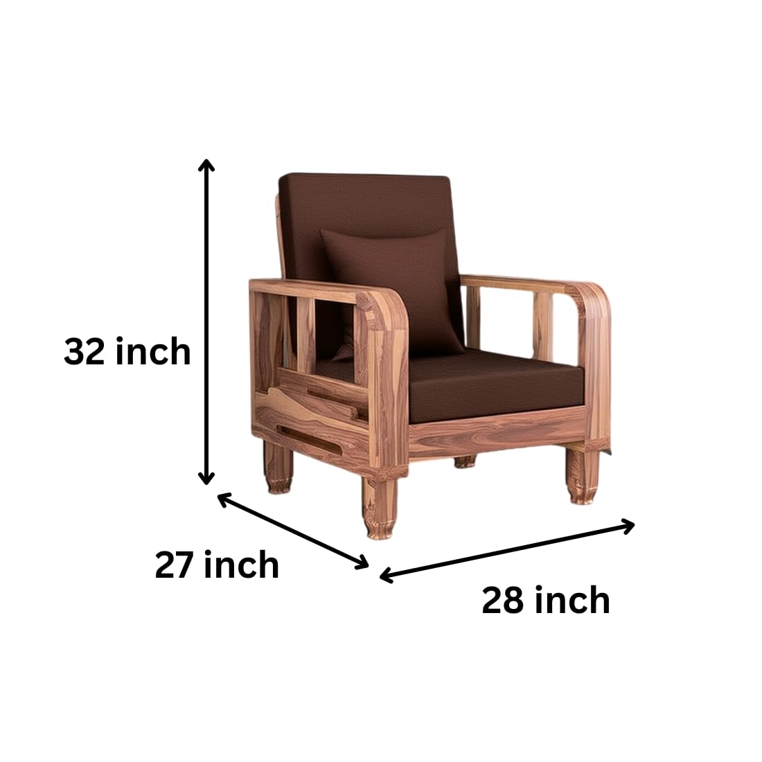 Solid Wood 1 Seater Wooden Sofa Set for Living Room Furniture | Sofa for Home & Office | 1 Seater Sofa
