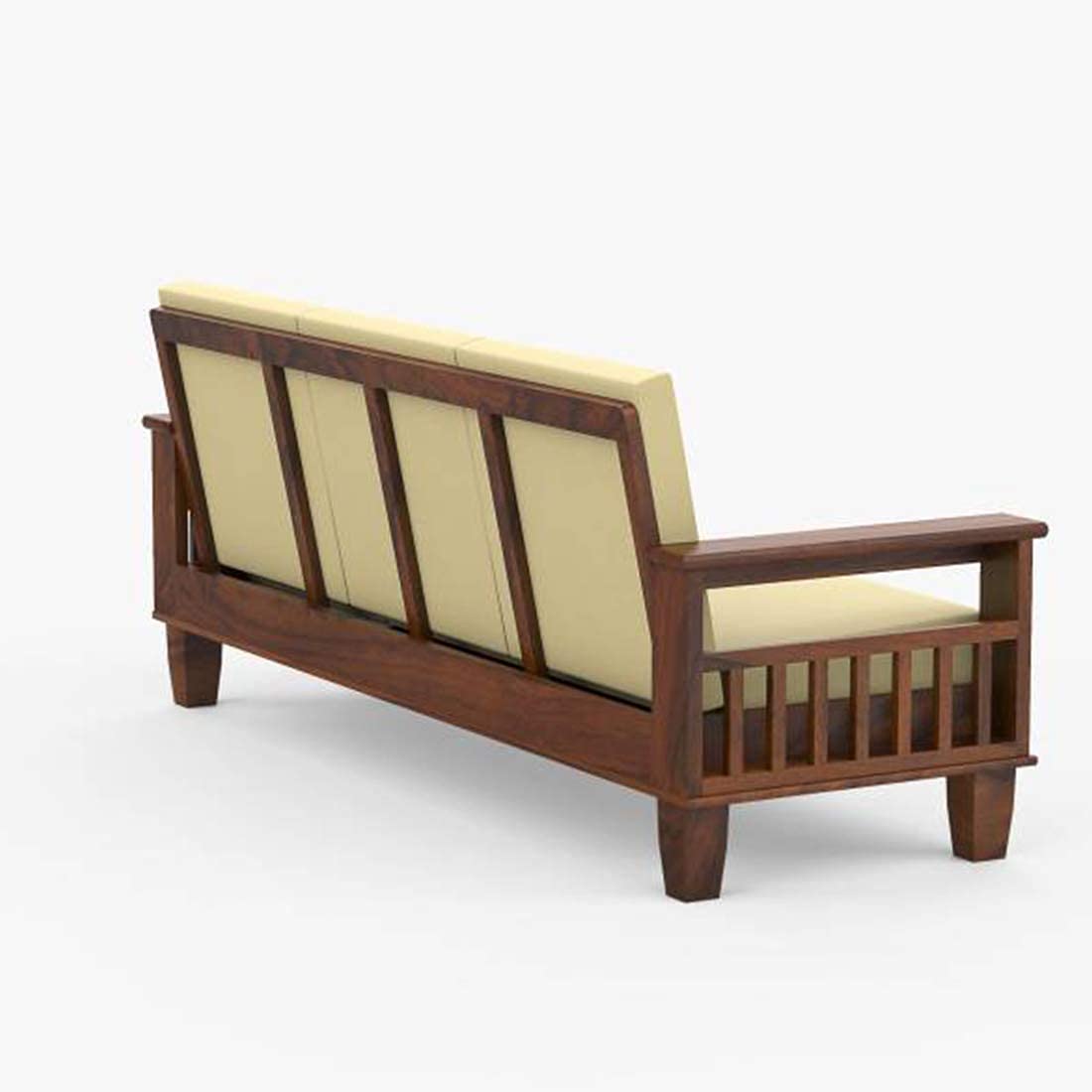 KendalWood Furniture Walnut Black Finish Solid Sheesham Wood 3+1+1 5 Seater Sofa Set with Cushions