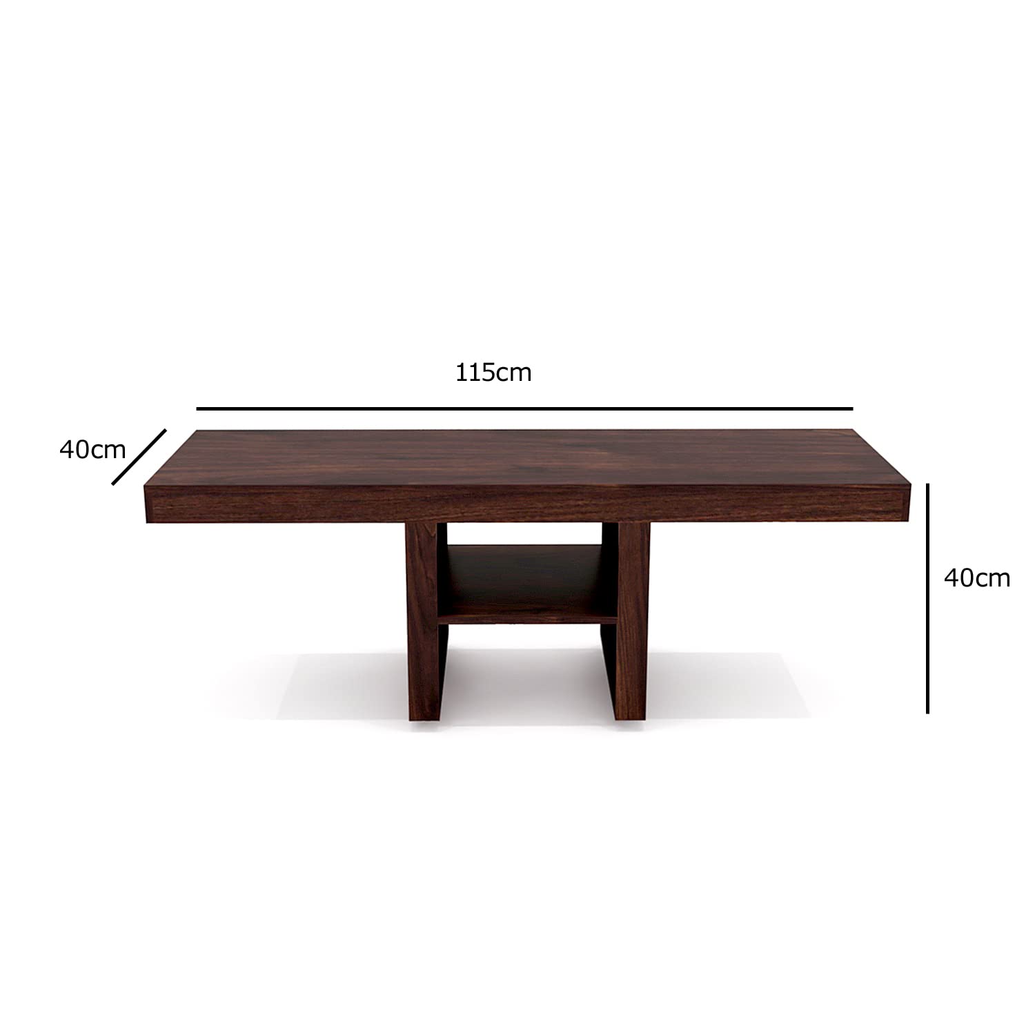 Sheesham Wood Center Coffee Table with 2 Wooden Stools Cream Cushion for Living Room