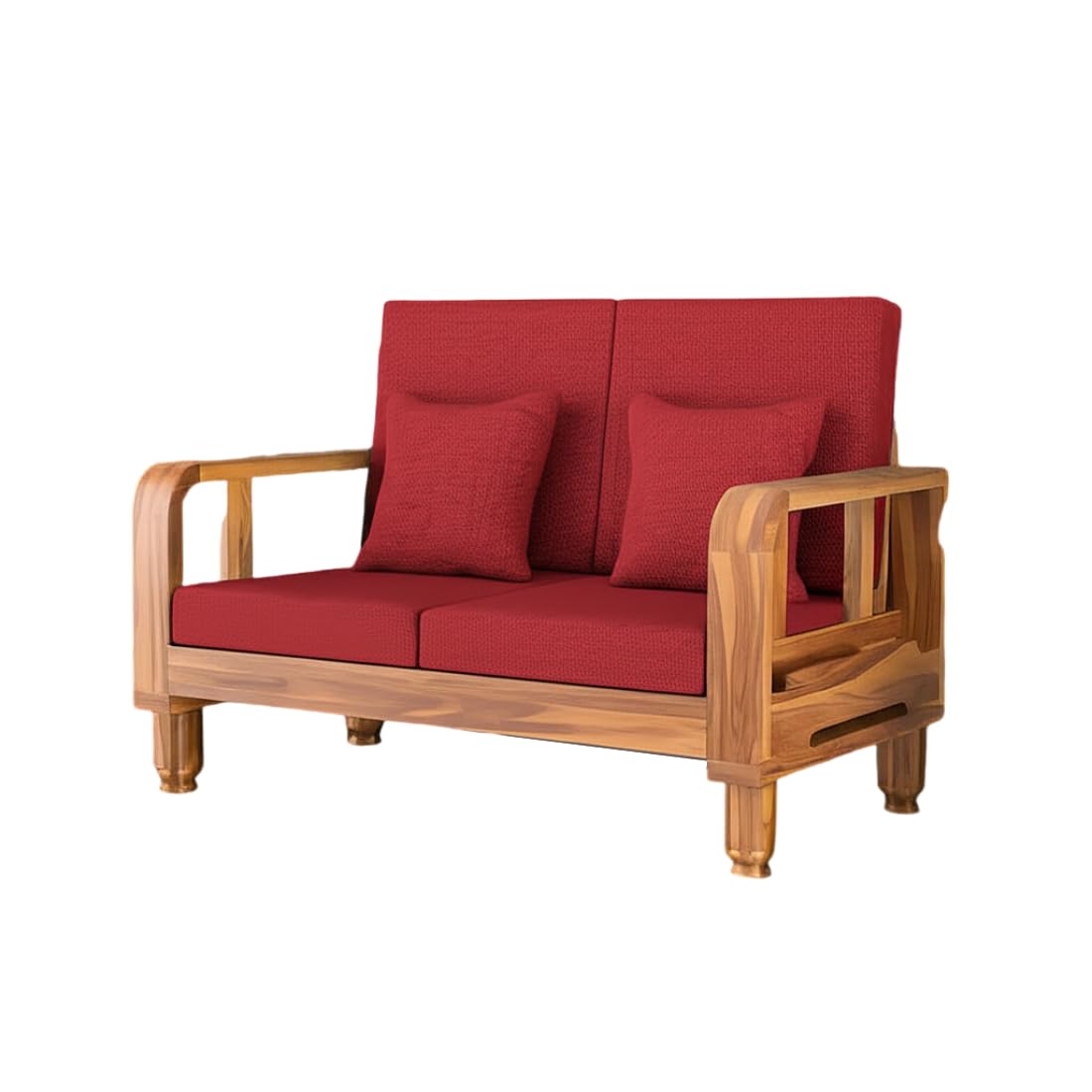 Solid Wood 2 Seater Wooden Sofa Set for Living Room Furniture Fabric 2 Seater Sofa