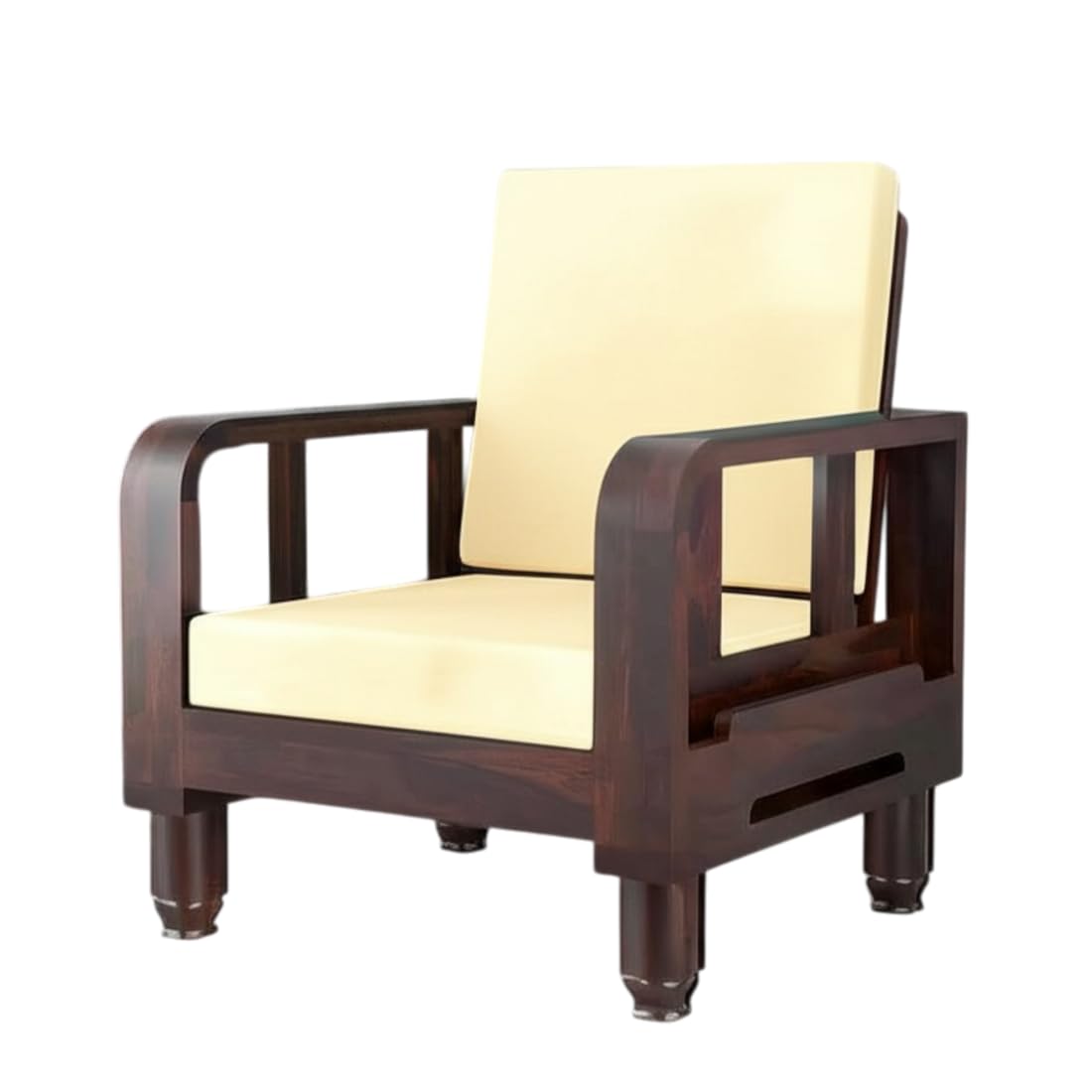 Solid Wood 1 Seater Wooden Sofa Set for Living Room Furniture | Sofa for Home & Office | 1 Seater Sofa