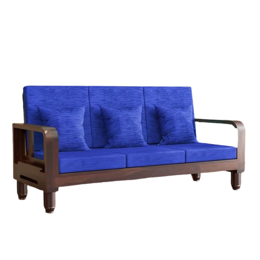 Solid Wood 3 Seater Wooden Sofa Set for Living Room Furniture Fabric 3 Seater Sofa