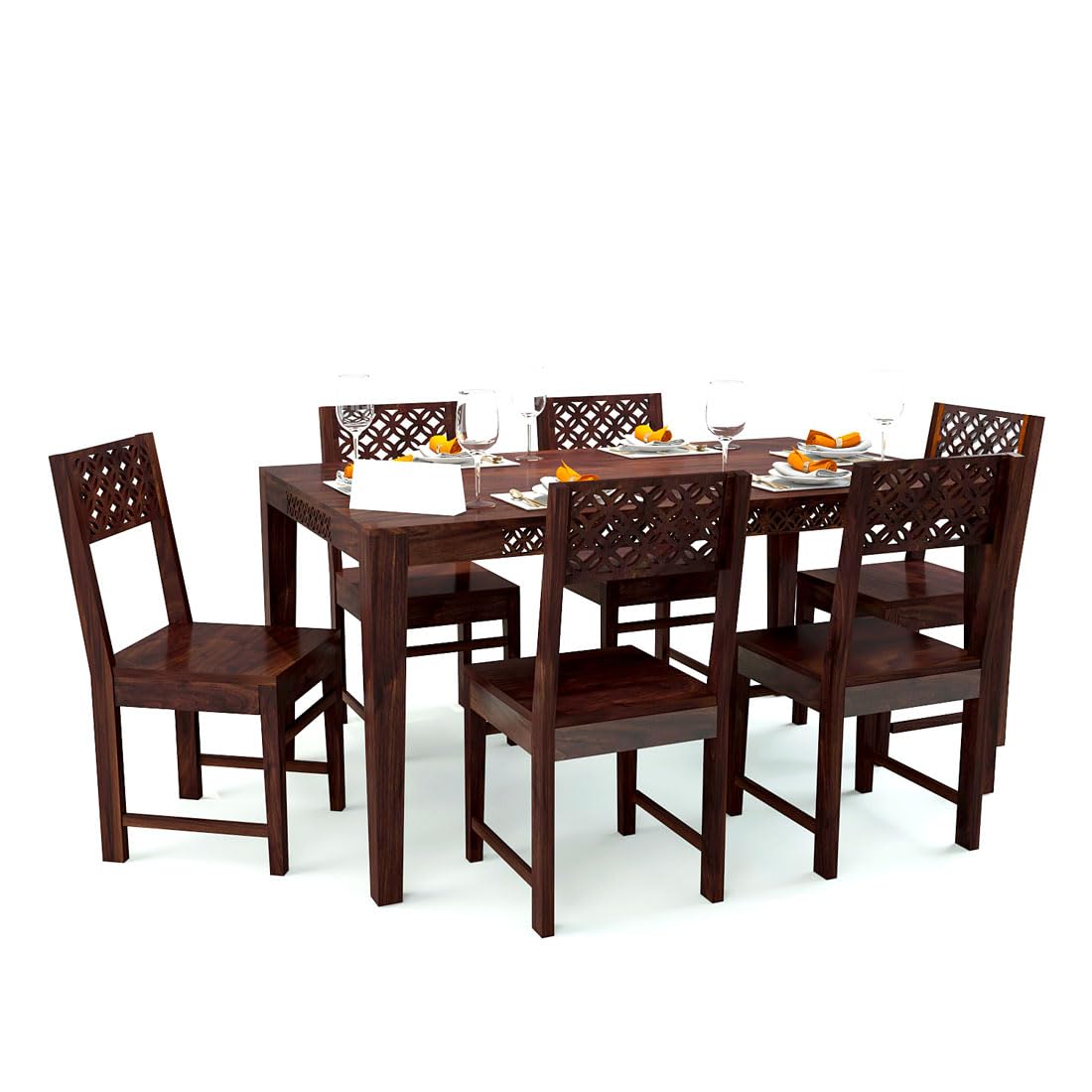 Sheesham Wood Dining Table(57x35) with 6 Chairs | 6 Seater Dining Set | Wooden Dining Table with Chair - Dining Room Furniture