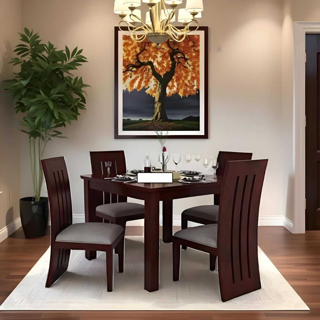 Kendal Wood Sheesham Table with Chairs and Cushion Dining Room Furniture
